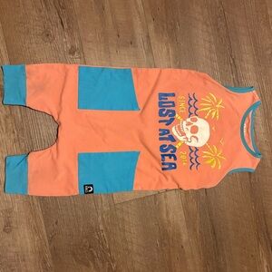 Coral and Blue Sleeveless Romper